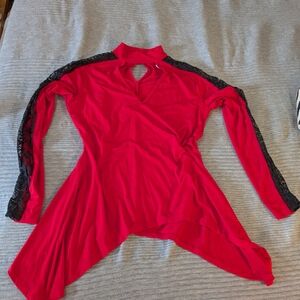 VENUS Vibrant Red Sharkbite Top with Black Lace Accents